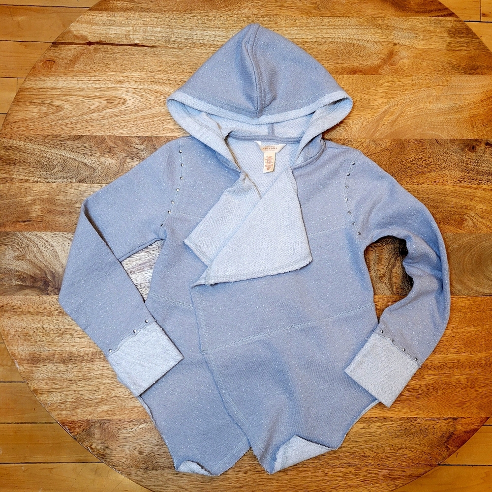 GIRLS Arizona Jean Company Gray Hooded Handkerchief Hem Wrap Top